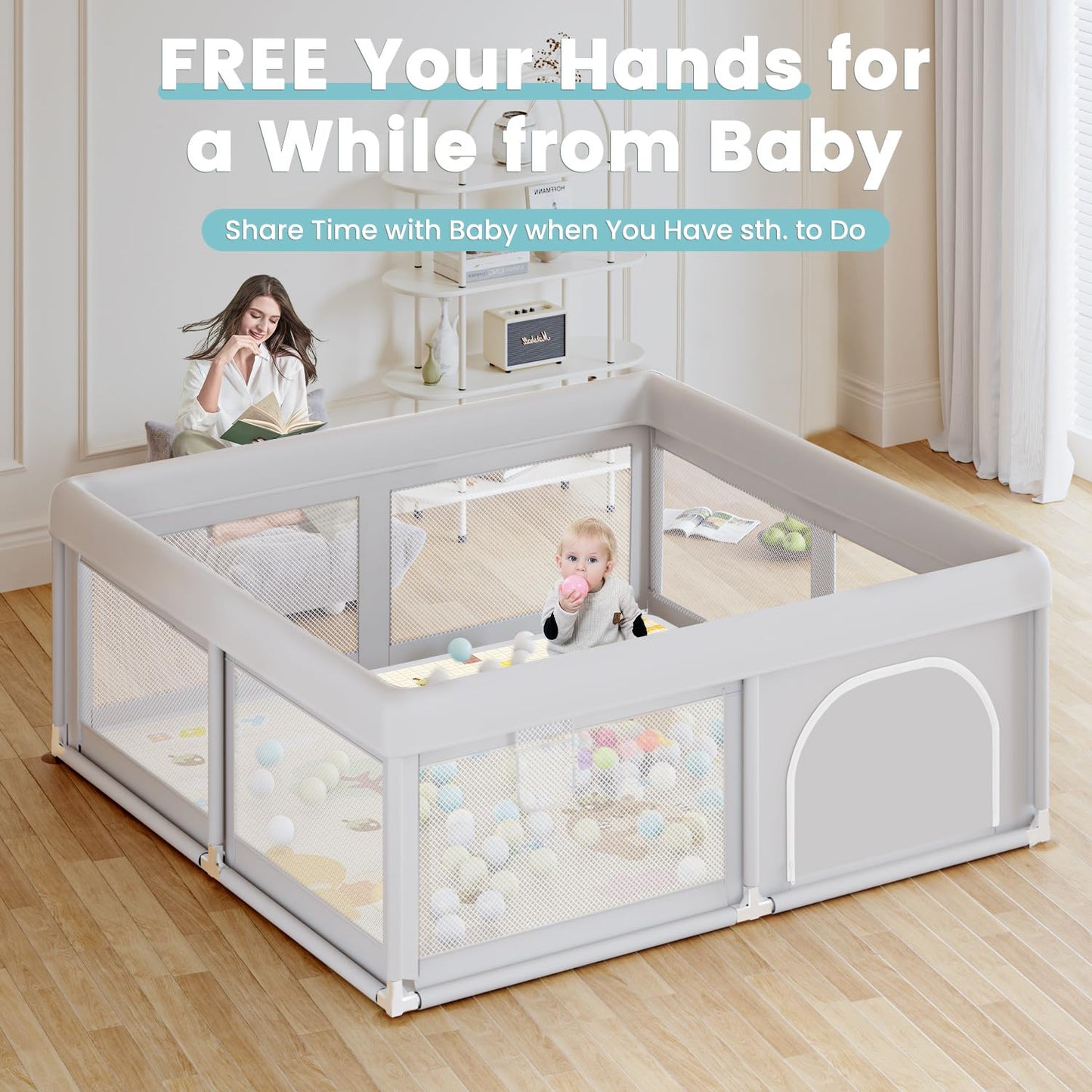 Hiaksedt 50 x 50 inch Baby Playpen with Mat Small Playpen for Babies and Toddlers Baby Fence Playards