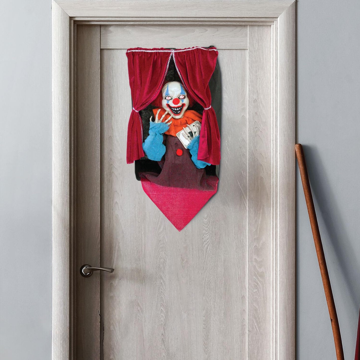 Haunted Hill Farm Talking Clown Halloween Animatronic with Flashing Red Eyes, Indoor or Outdoor Halloween Decorations, Battery Operated Creepy Halloween Props for Home or Haunted House