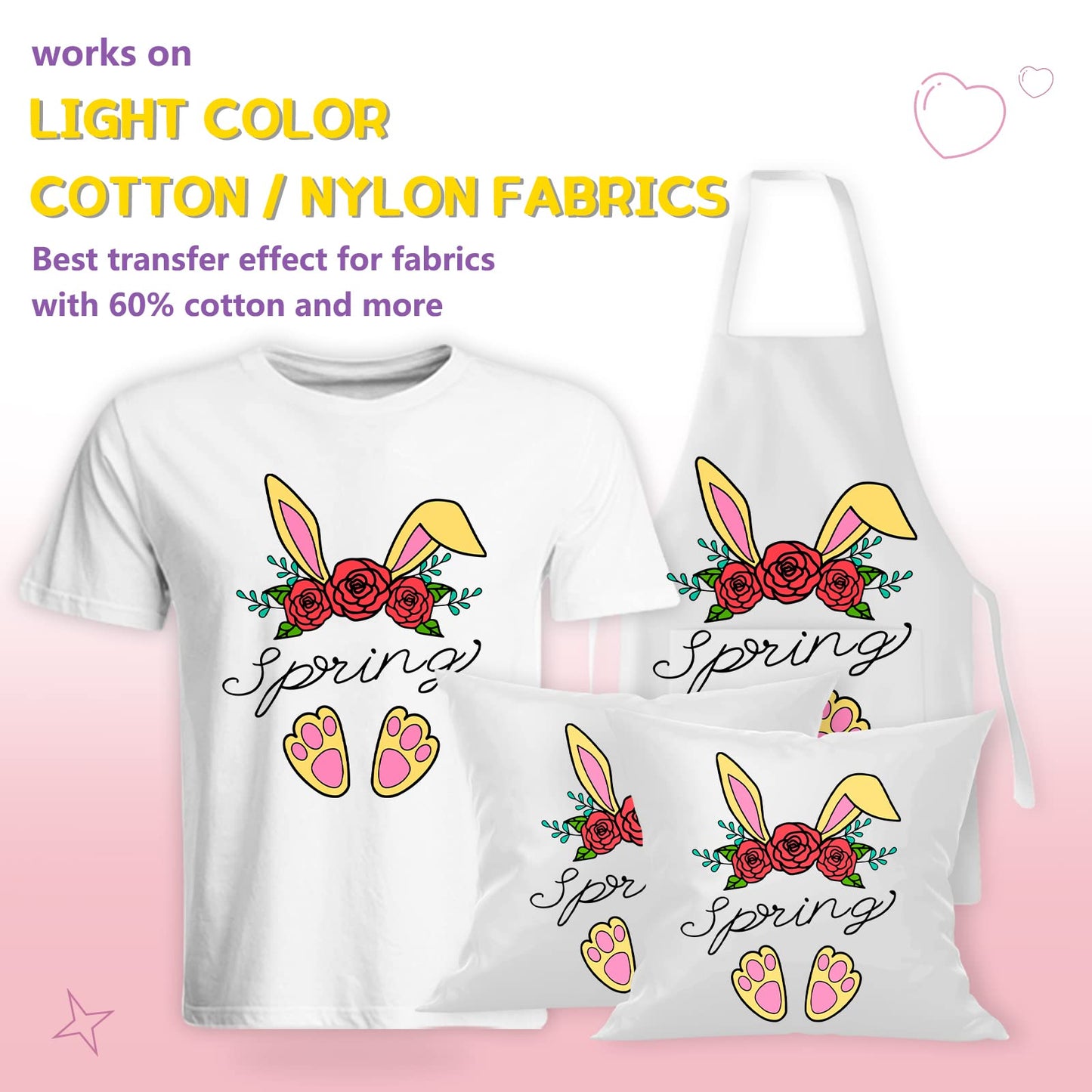 HTVRONT Heat Transfer Paper for Light T Shirts -100 Sheets 8.5x11" Iron on Transfer Paper for Inkjet Printer, Stretchable & Durable Printable Heat Transfer Vinyl, Easy to Use