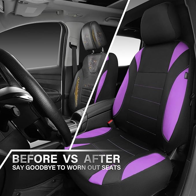CAR PASS Waterproof Car Seat Covers Front Seats Only with 5mm Composite EVA, Neoprene Car Seat Cover with Separate Headrest Cover, Quick Setup Universal Fit for Car SUV Trucks,Airbag Compatible Purple
