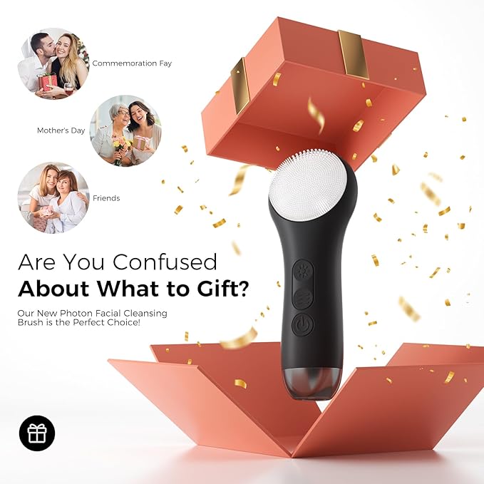 Face Scrubber Facial Cleansing Brush - Waterproof and Rechargeable Face Cleansing Brush with 4 LED Gentle Light, Cleansing, Exfoliating and Massaging, Electric Face Scrub Brush for Men & Women