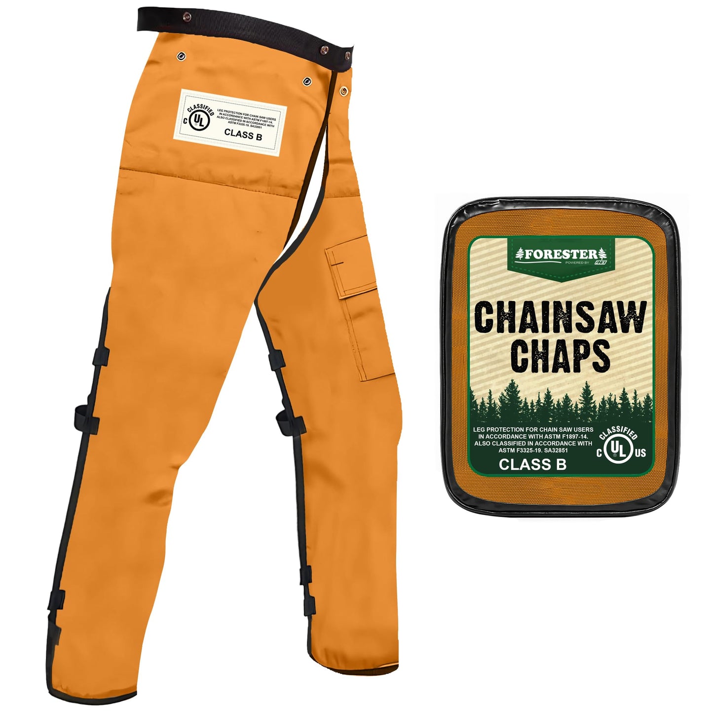 FORESTER Chainsaw Chaps for Men & Women | Apron Style Men's Chain Saw Chaps with Pocket & Adjustable Waist | Chainsaw Safety Equipment | Orange 35"