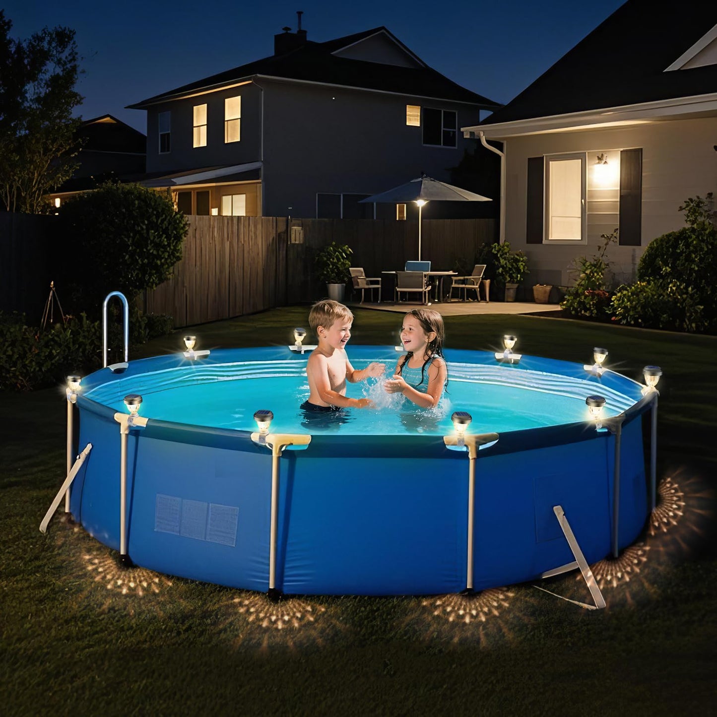 JEMULICE Solar Pool Lights for Above Ground Pools, LED Energy Saving Warm White Light, Waterproof for Frame Swimming Pools Night Accessories(4 Pcs)