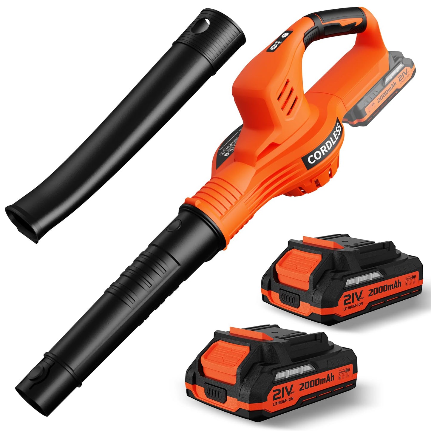 Leaf Blower Cordless - 21V Powerful Electric Leaf Blower with 2 Batteries and Charger, 2 Speed Modes, 2.0Ah Lightweight Battery Powered Leaf Blowers for Lawn Care, Patio, Dust, Blowing Leaves