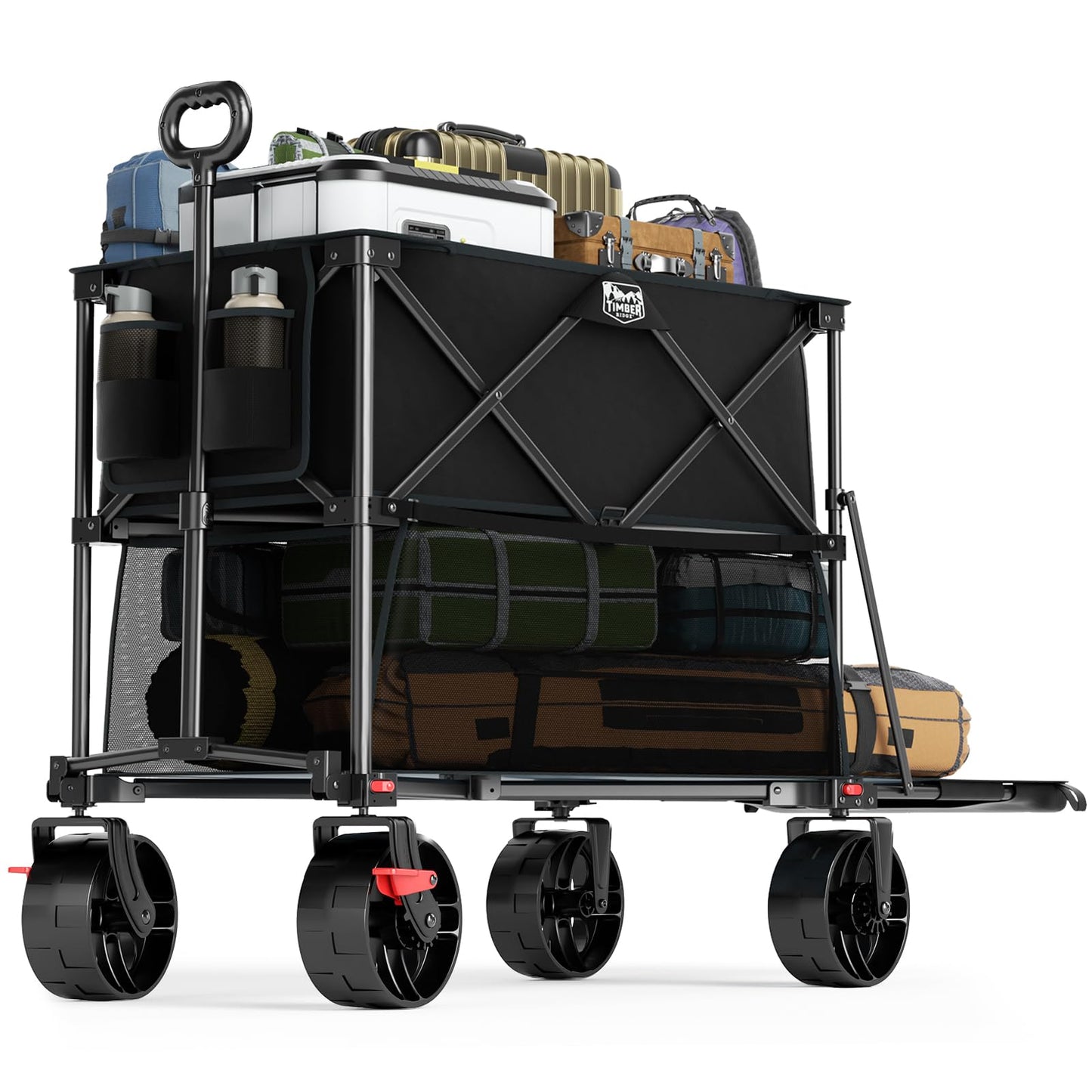 TIMBER RIDGE 400L Large Capacity Folding Double Decker Wagon with Brakes, 54" Extra Long Extender Wagon Cart, 450lbs Heavy Duty Collapsible Cart, All-Terrain Big Wheels for Camping, Sports, Shopping