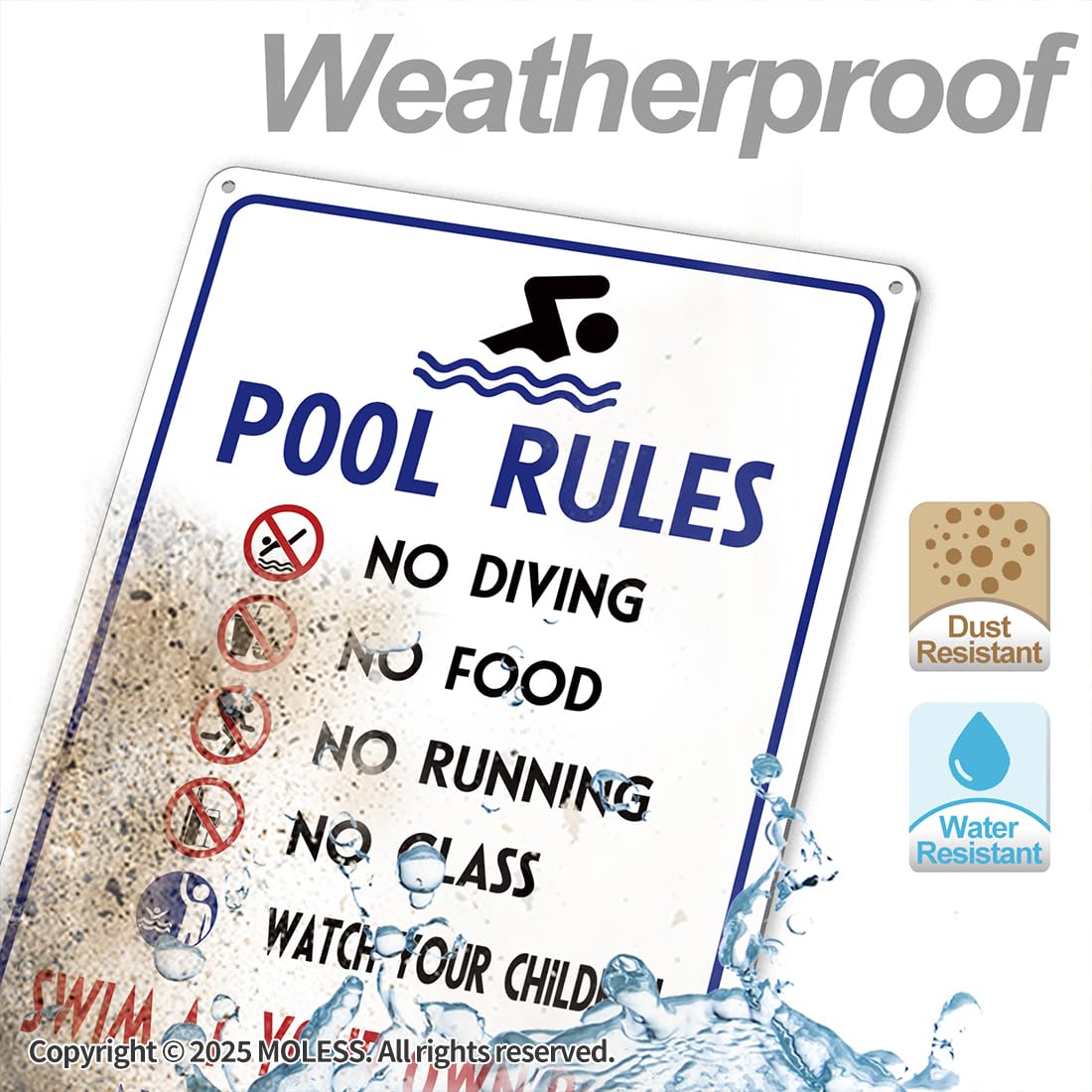 MOLESS 2 Pack Pool Rules Signs Outdoor – 14x10 Inch Pool Signs for Outside, Durable 0.040 Aluminum Weatherproof & UV Protected, Easy to Mount for Pool Safety, 2378-White