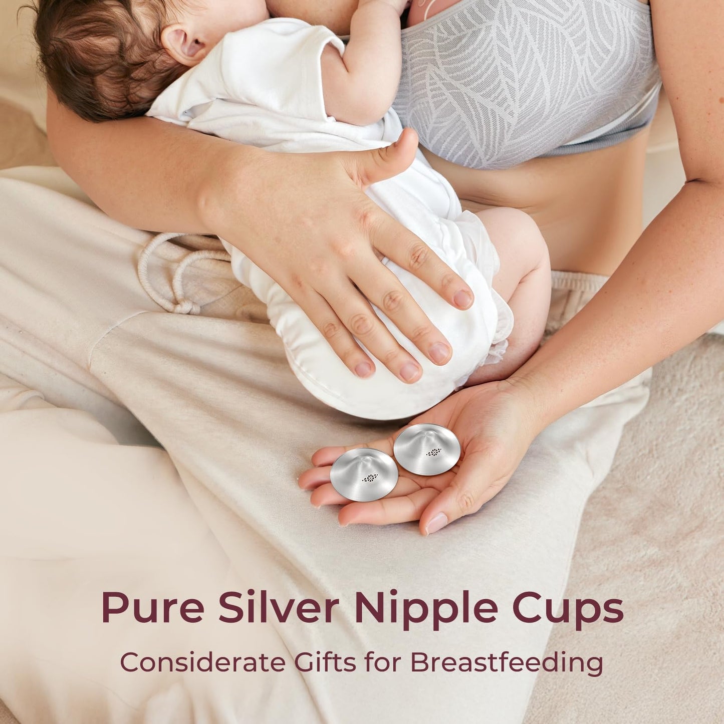 Momcozy 999 Silver Nursing Cups Original Perforated Breathable Design, 999 Silver Nipple Cover for Breastfeeding Essential,Nipple Shield for Nursing Newborn, Metal Nipple Shields, Regular, XL Size