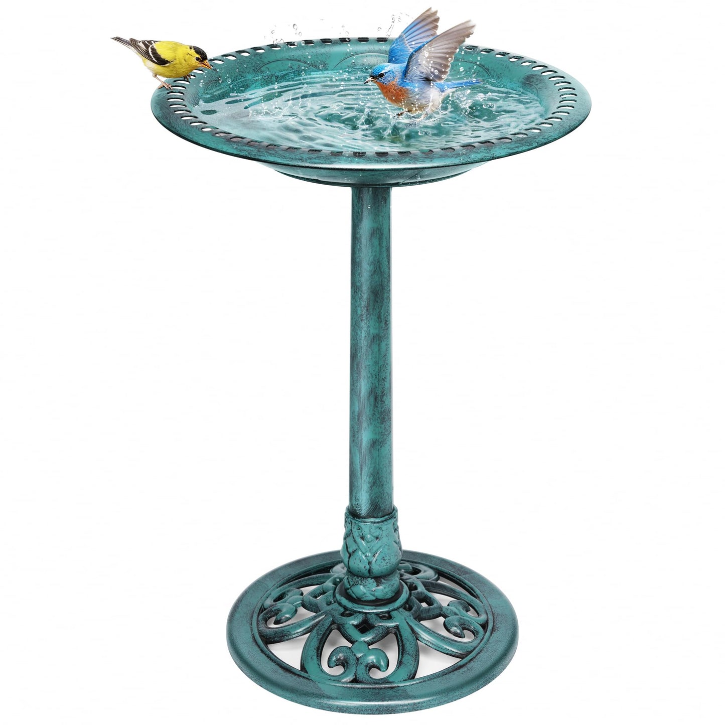VIVOHOME Bird Bath for Outside, Polyresin Pedestal Bird Baths for Outdoor, Garden, 28 Inch Height Weather-Resistant Birdbaths with 20" Bowl, Green