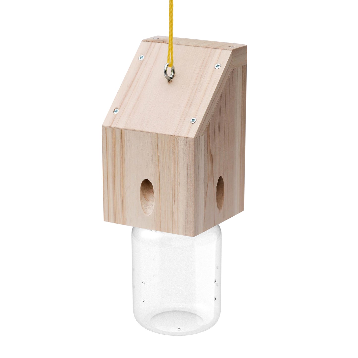Carpenter Bee Trap for Outside - Shed Style Nature Hanging Wood Trap for Outdoor with Removable Bee Vault Plastic Jar (1 Pack)