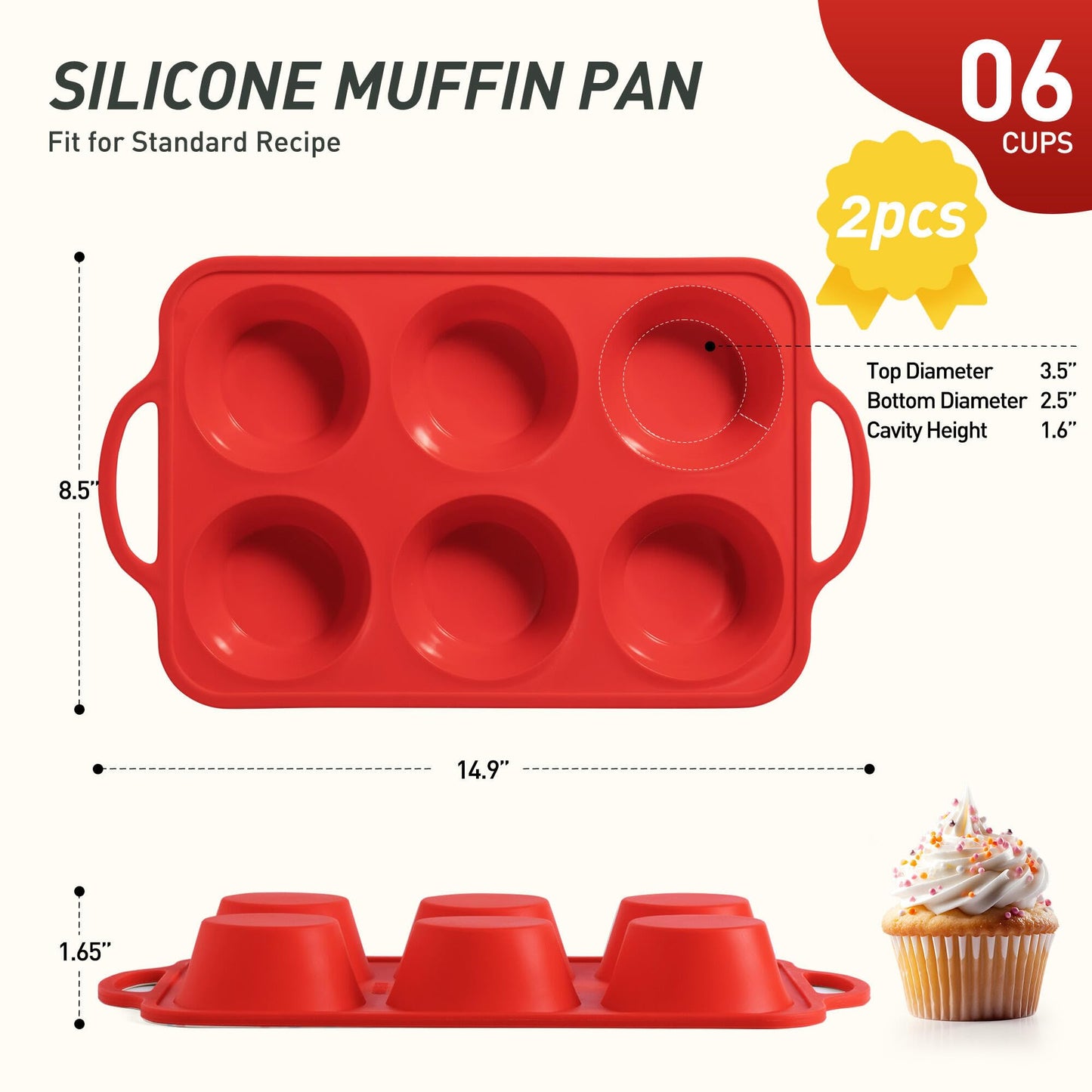 2 Packs 6 Cups Silicone Muffin Pan with Metal Reinforced Frame Jumbo Size Cupcake Pan Tray Egg Bites Cookie Molds Muffin Tin Tart Pans Moldes De Silicona Para Gelatina Hornear Flan Chocoflan