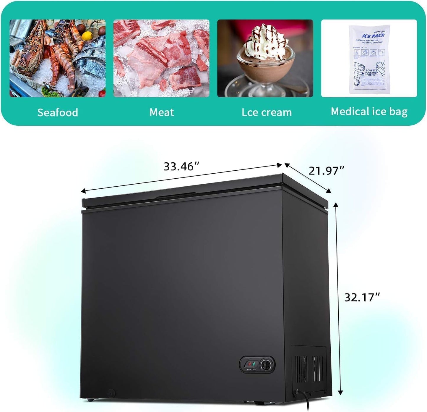 Antarctic Star 2.7 Cu. ft Chest Freezer 6.8℉to -4℉with Removable Basket Free Standing Top open Door Compact Freezer with Adjustable Temperature Defrost Water Drain/Power Saving Black
