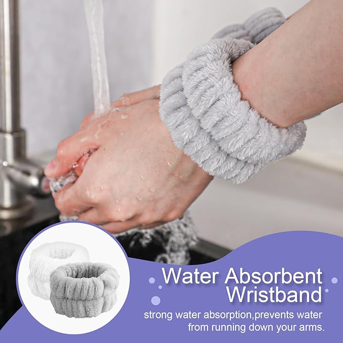 4Pcs Microfiber Wrist Bands for Face Washing - Absorbent Towel Wristbands for Women, Prevents Water from Spilling Down Arms