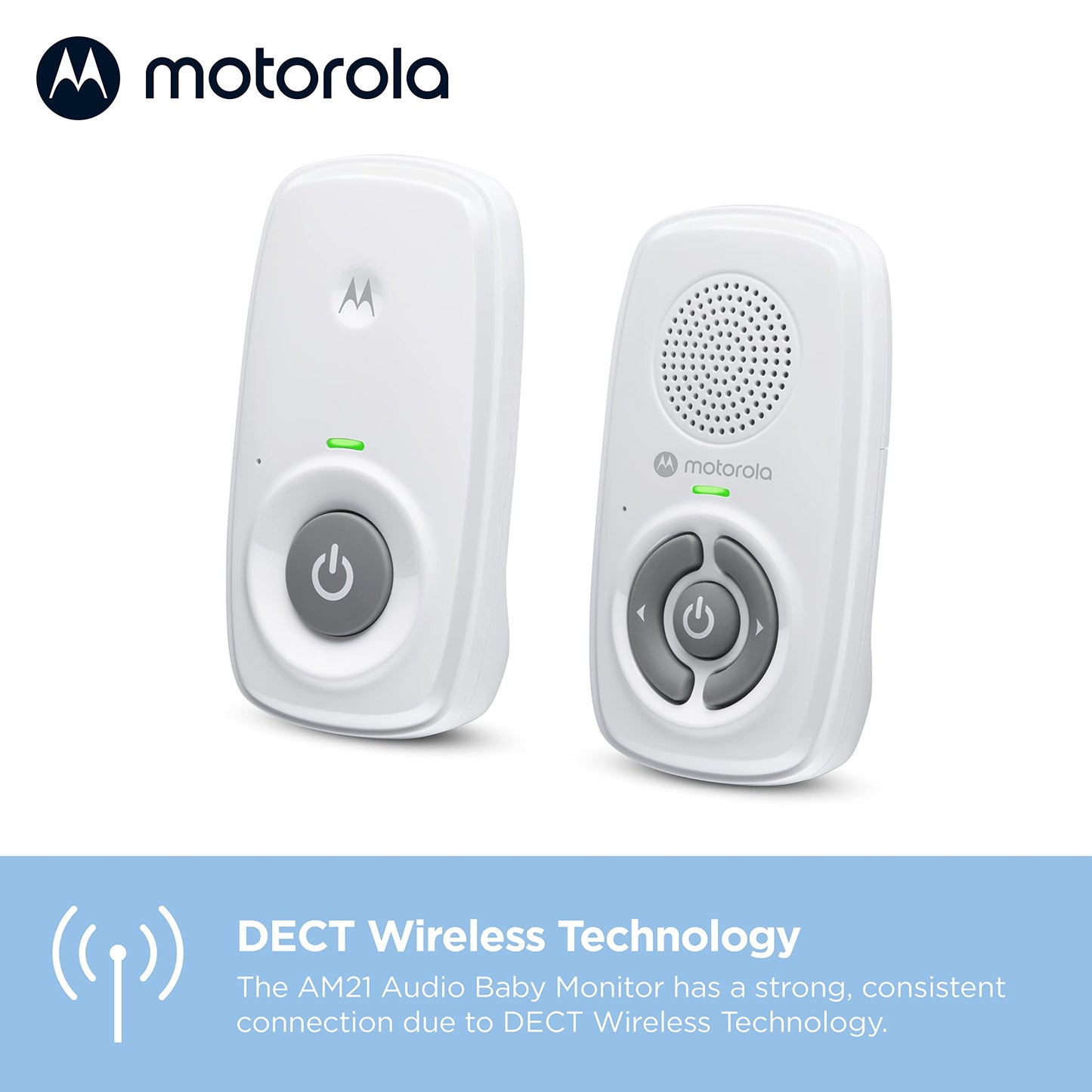 Motorola Nursery Baby Monitor Audio Only, No WiFi, Long Range AM21 with Private Connection, Cry Detection, Volume Control, Portable Parent Unit, Ideal for Safe Monitoring