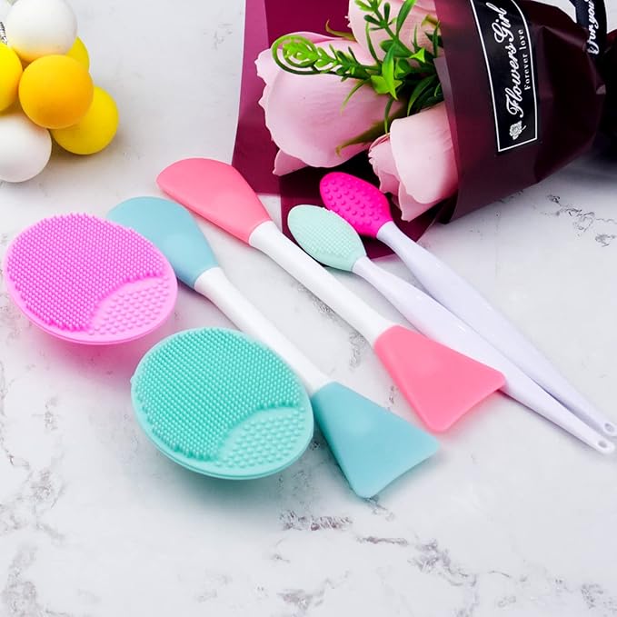 6pcs Silicone Face Brush Set, 2PCS Silicone Face Applicator Brush, 2PCS Exfoliating Lip Brush and Silicone Face Cleaning Brushes Pad,Blackhead Face Exfoliator Skin Care Tool for Women Men