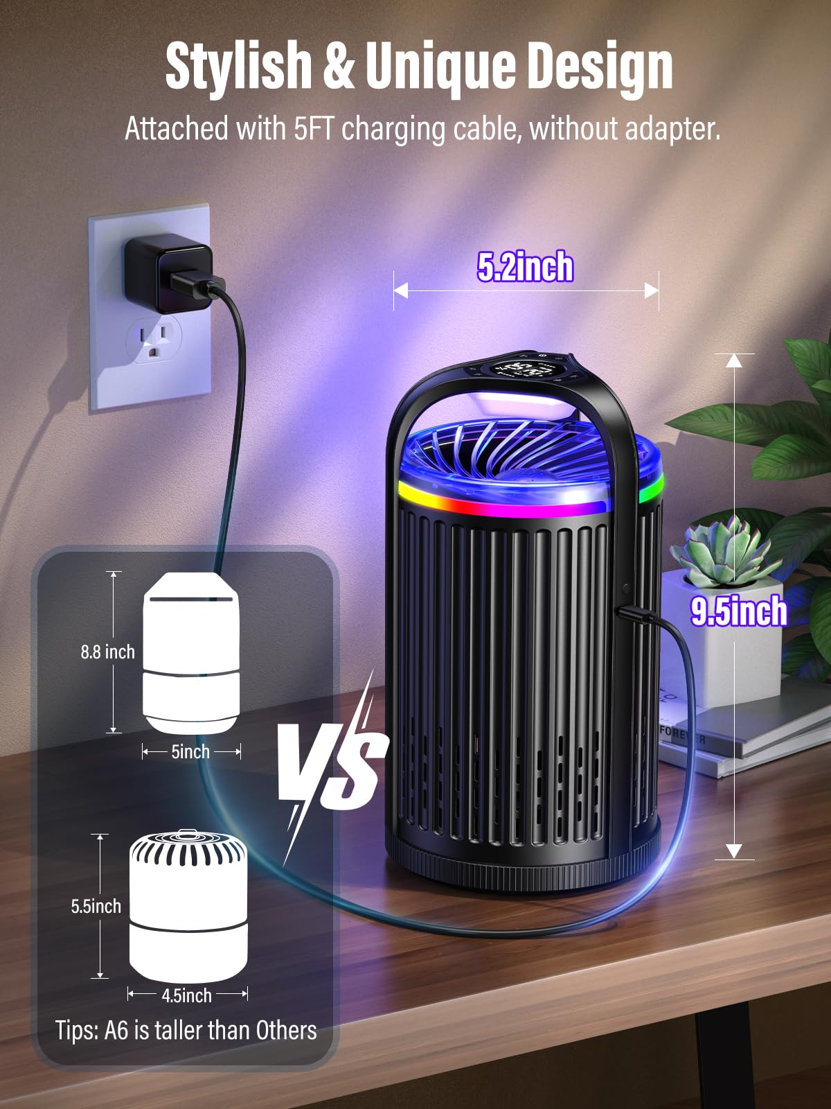 Fly Trap Indoor - Fruit Fly Traps for Indoors, Gnat Traps for House Indoor with 3-in-1 Multi-Insect Catching + UV&Blue Light + Fan Suction, Ideal for Garage/Kitchen/Patio/Plant Pots, 10 Refills, Black