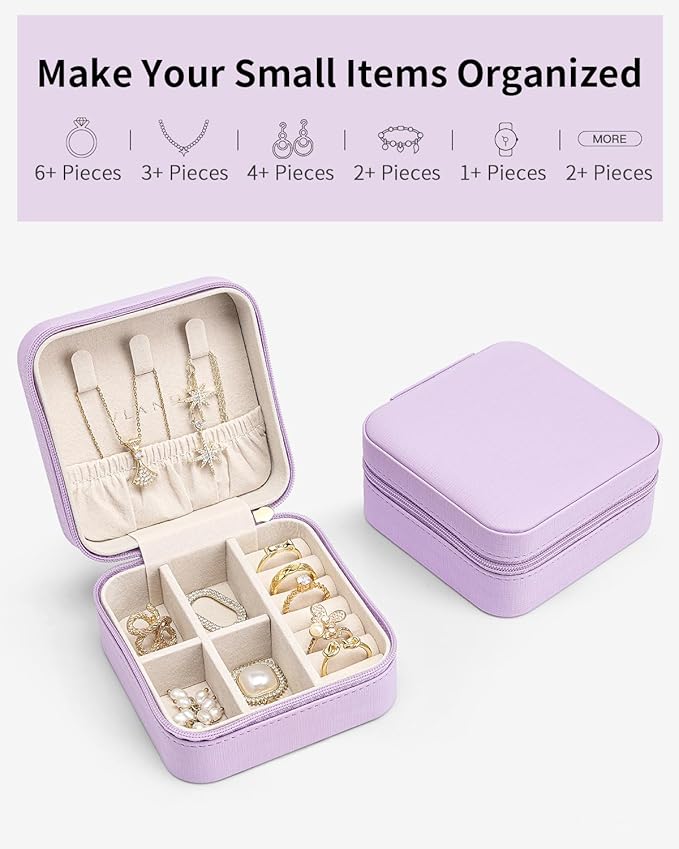 VLANDO Travel Jewelry Case - Teacher Appreciation Gifts for Women - Small Jewelry Travel Organizer Box Travel Essentials Gift for Teen Girl Women - Purple