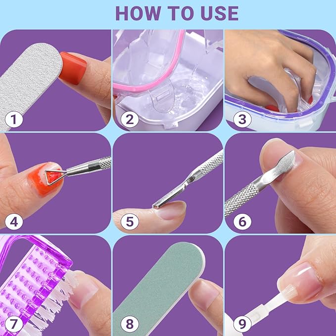 TsMADDTs 12 pcs Nail Soaking Bowl Acetone Gel Polish Remover Kit with 2 pcs Soak Off Bowls Manicure Bowls for Hands, Cuticle Remover Tools, Cuticle Oil, Files, Buffers, Brush, Dip Removal Kit