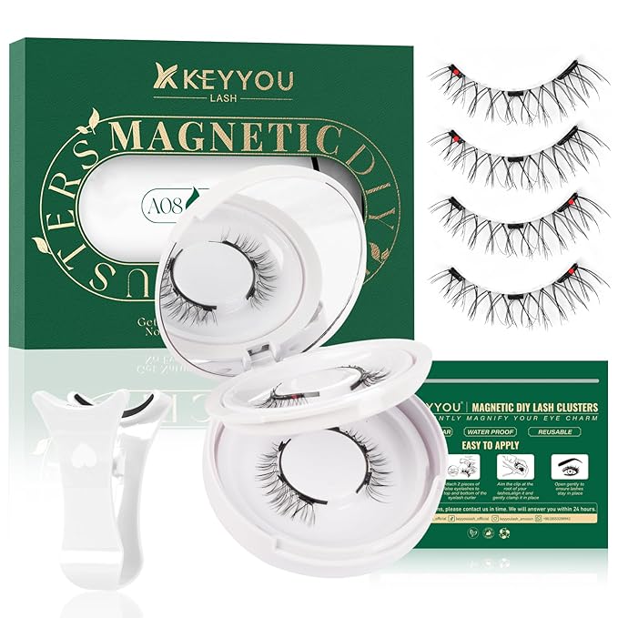 KEYYOU Reusable Magnetic Eyelashes 2 Pair with Applicator No Glue Needed 3D Natural Magnetic Lashes, Easy to Apply & Long Lasting for Daily Use & Events(A08+A08)