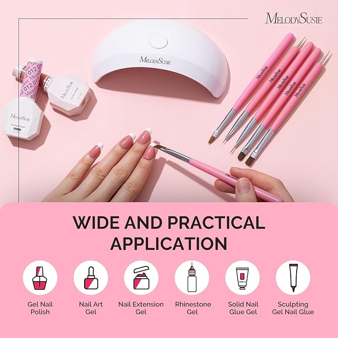 MelodySusie Nail Art Brushes Set,6pcs Nail Art Design Pen Painting Tools with Extension Gel Brush, Polish Brush, Builder Brush,Liner Brush, Carved Brush, and Dotting Pen for Home DIY Salon Use