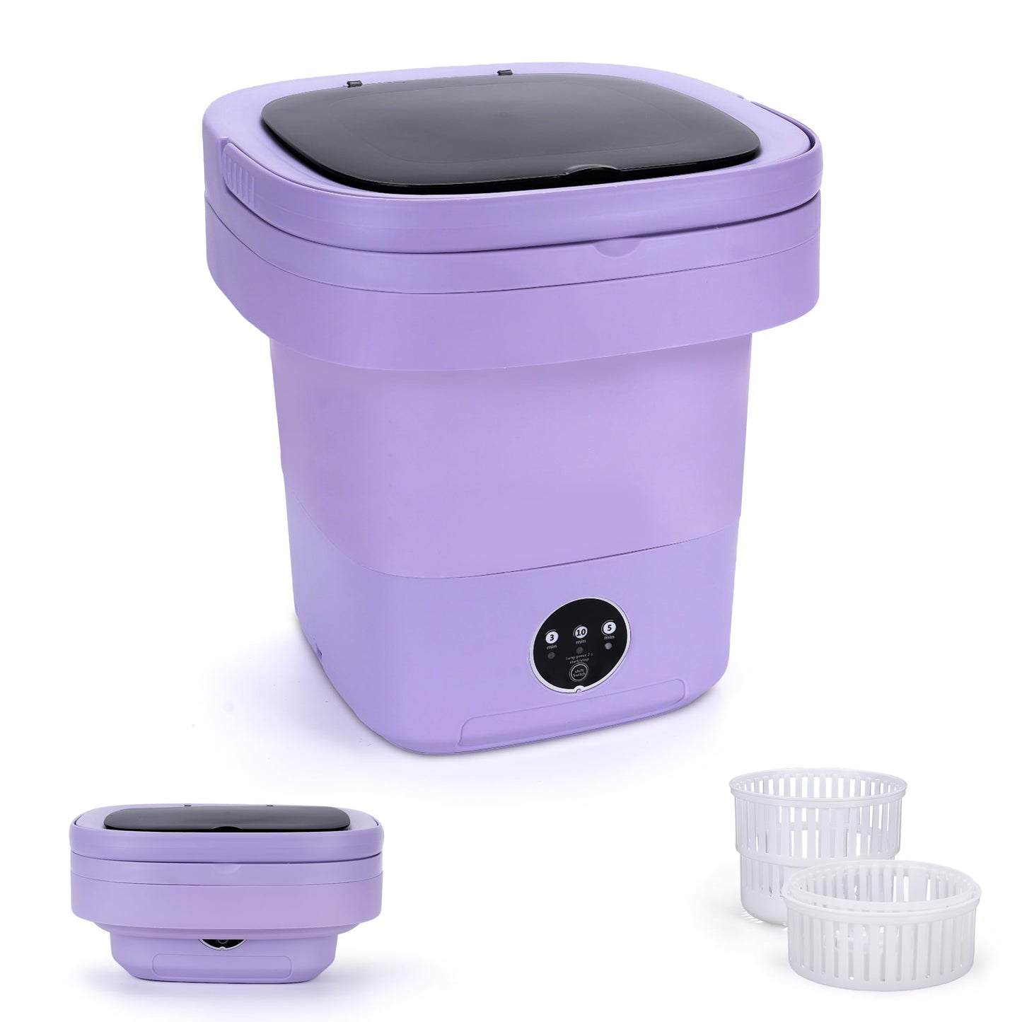 Mini Laundry Machine, 16L Portable Washing Machine with Spin Basket, Portable Laundry Machine Suitable for Baby Clothes, Underwear, Socks, Foldable Design for Camping, Hotels and Apartments(Purple)