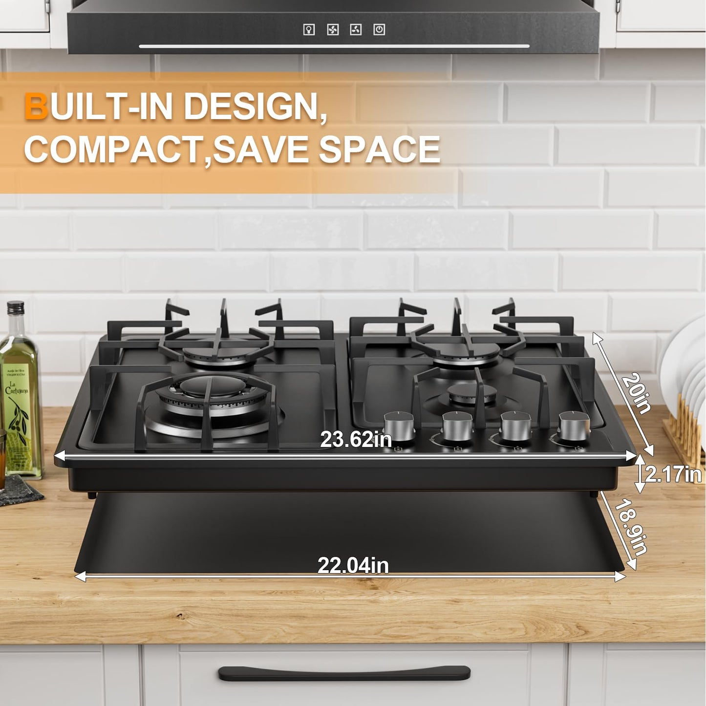 FVBADE 24inch 4 Burners Gas Cooktop Stainless Steel Built-in Gas Stove with NG/LPG Convertible Dual Fuel with Thermocouple Protection for Kitchen,Outdoor, Camping, RV