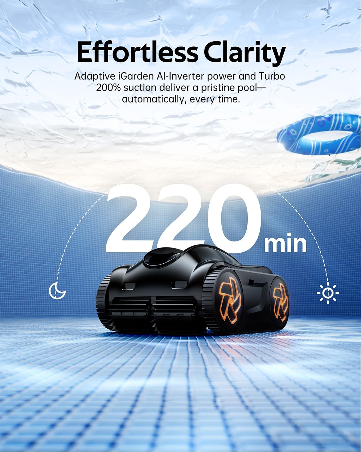 iGarden Robotic Pool Cleaner K Series, Cordless Pool Vacuum Robot for Inground & Above Ground Pools, Smart Navigation, Touchscreen, Self-Parking, Cleans Floor, Wall & Waterline, 220 Min