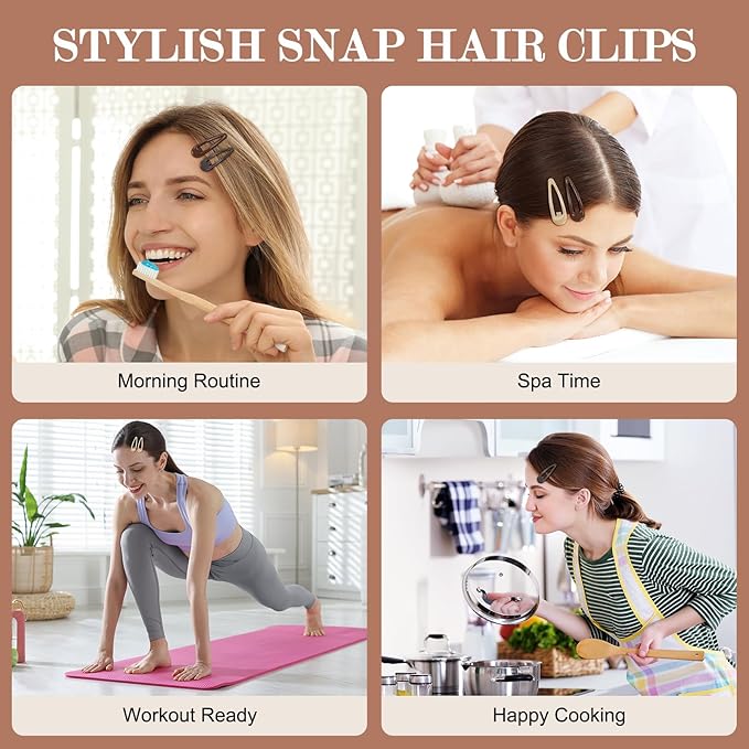 Neutral Shades Glossy Snap Hair Clips - 50 PCS 2 Inch Non-Slip Metal Hair Barrettes for Women in Beige, Black, Brown, Light Brown & Grey - Minimalist Hair Accessories