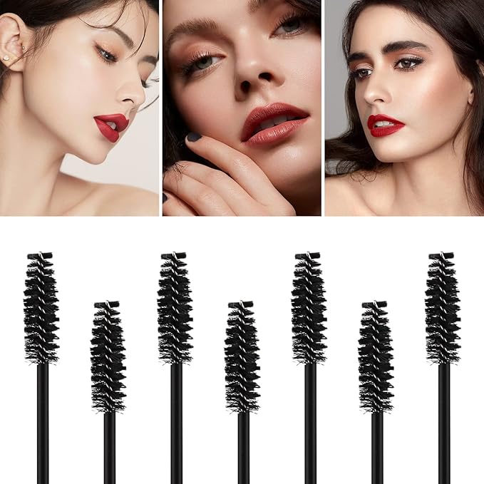 100 Pcs Disposable Mascara Wands, Eyebrow Spoolies Brush for Eyelash Extensions, Lash Brushes with Container (Black)