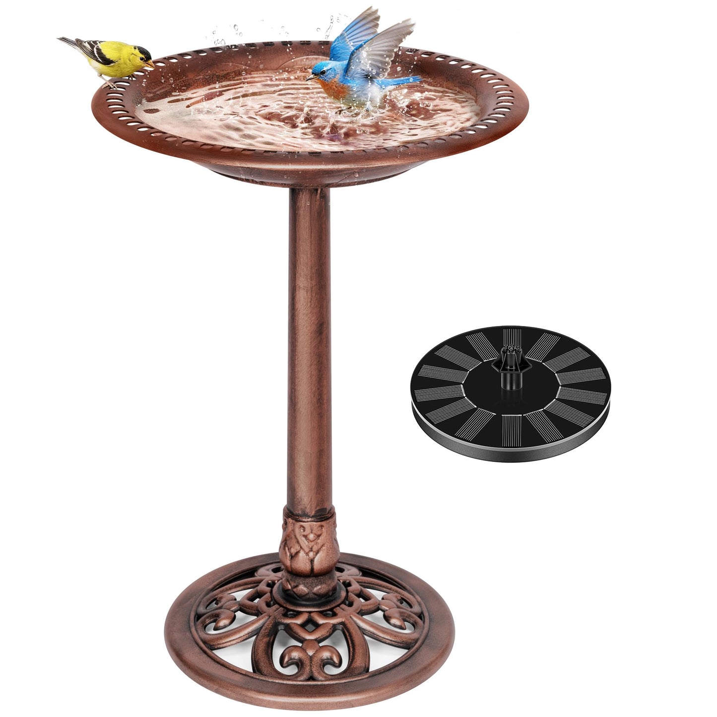 VIVOHOME Bird Bath with Solar Fountain for Outside, Polyresin Pedestal Bird Baths with Solar Powered Pump for Outdoor, Garden, Weather-Resistant Birdbaths with 20" Bowl, Bronze