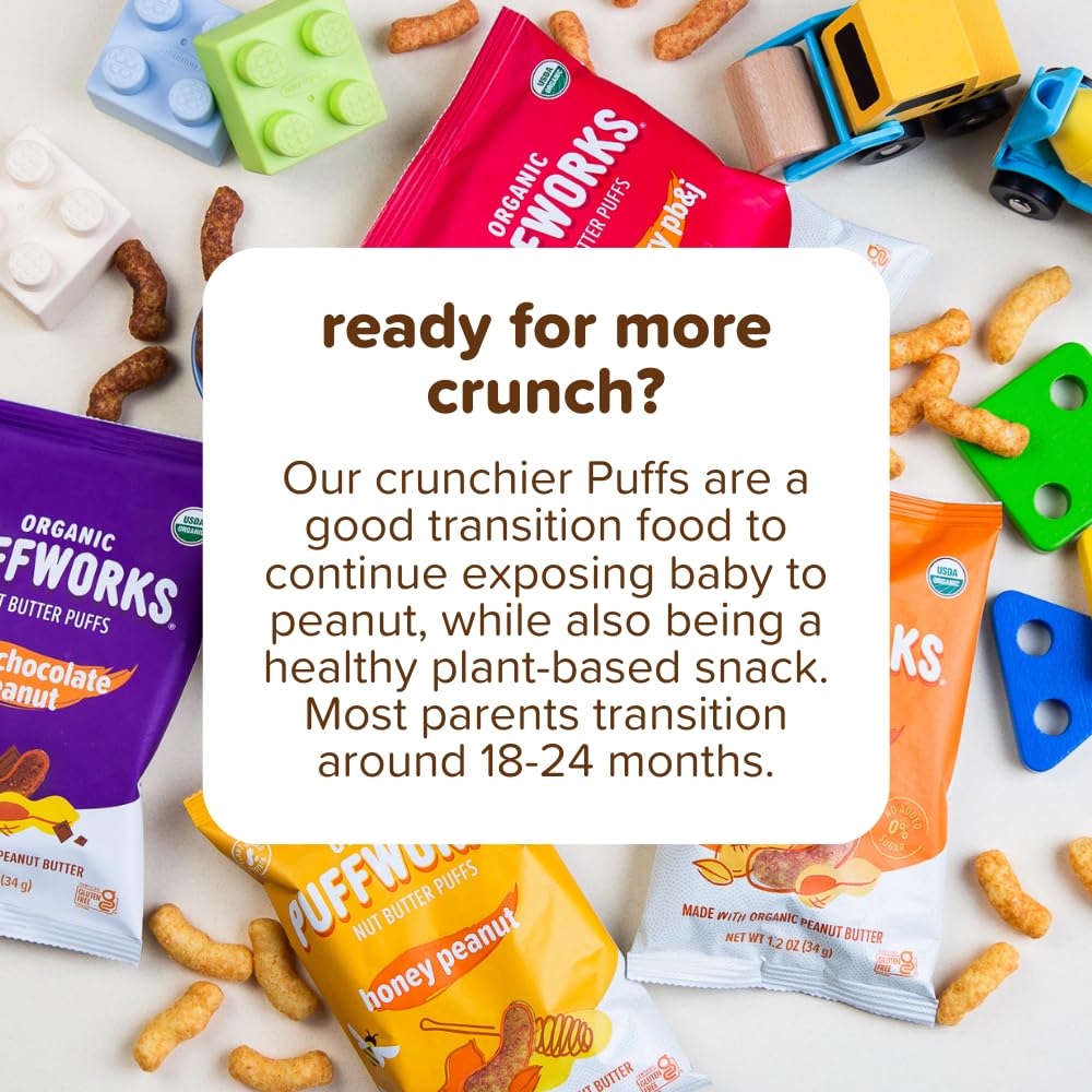 Puffworks Baby Peanut and Almond Variety Pack, Perfect for Early Peanut Introduction, Plant Protein, USDA Organic, No Added Sugar, Gluten-Free, Vegan, Non-GMO, Kosher, 1.0 Ounce (Pack of 6)