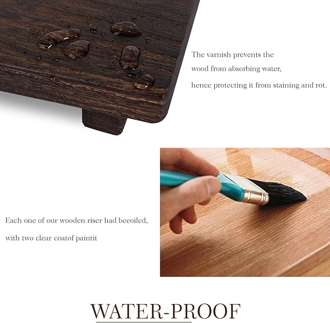 zoocatia Small Wood Tray Pedestal Stand Farmhouse Bathroom Decor Decorative Wooden Riser Kitchen Soap Dish Holder for Vanity, Counter, Sink, Large 11.8" x 7" - Dark Brown