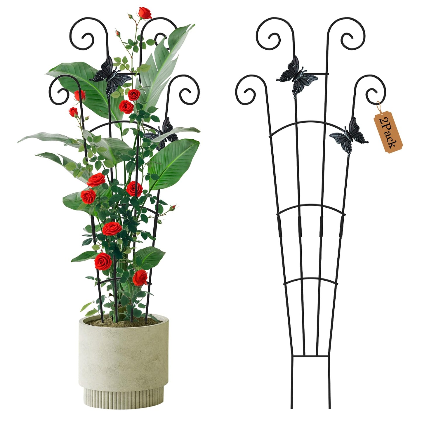 2 Pack 30 Inch Taller Plant Trellis for Potted Climbing Plants Indoor,Expandable Metal Garden Trellis for Climbing Plants,Flowers Vine Ivy, Sturdy Houseplant Support for Potted Plants with Ties