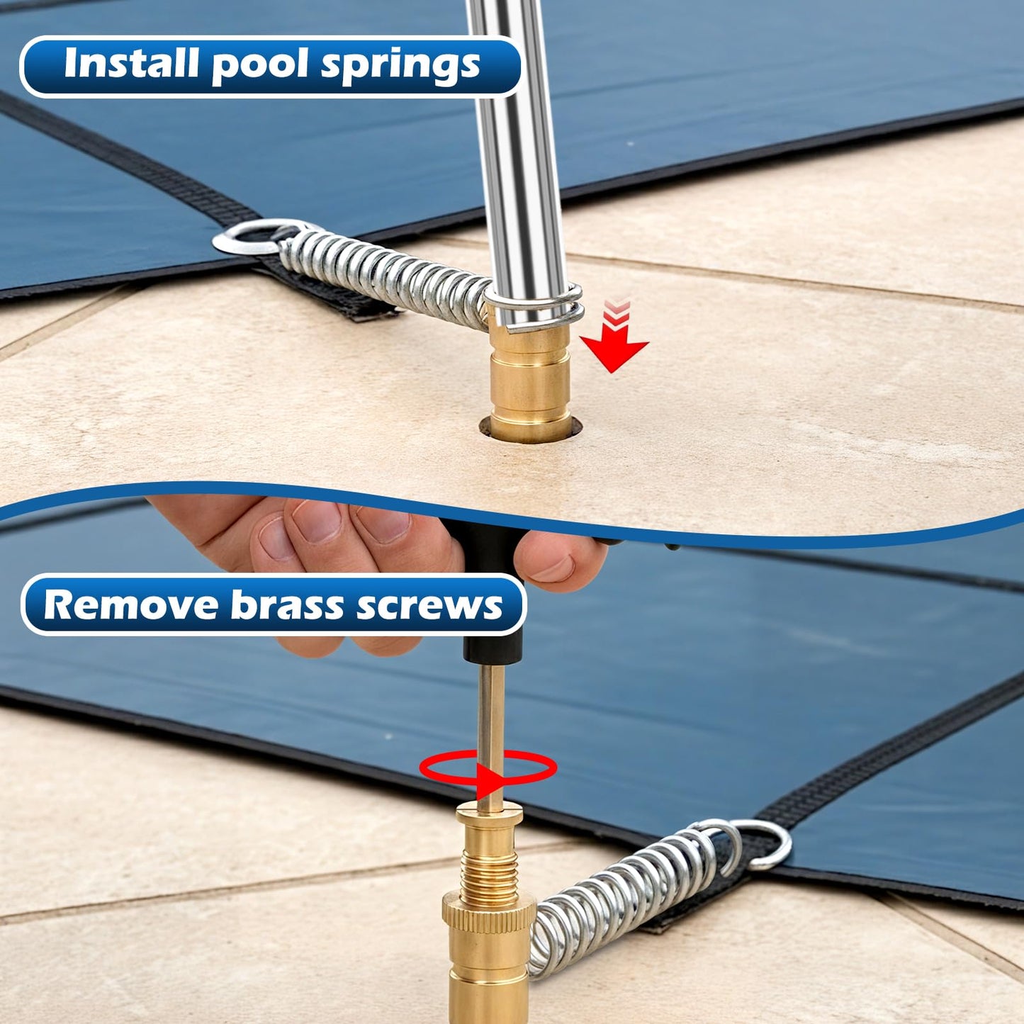 YUNVI Pool Cover Tool Set,30 1/2 inch Stainless Steel Pool Cover Rod with Hex Key,Swimming Pool Cover Installation and Removal Tool for Standard Pool Cover Anchors