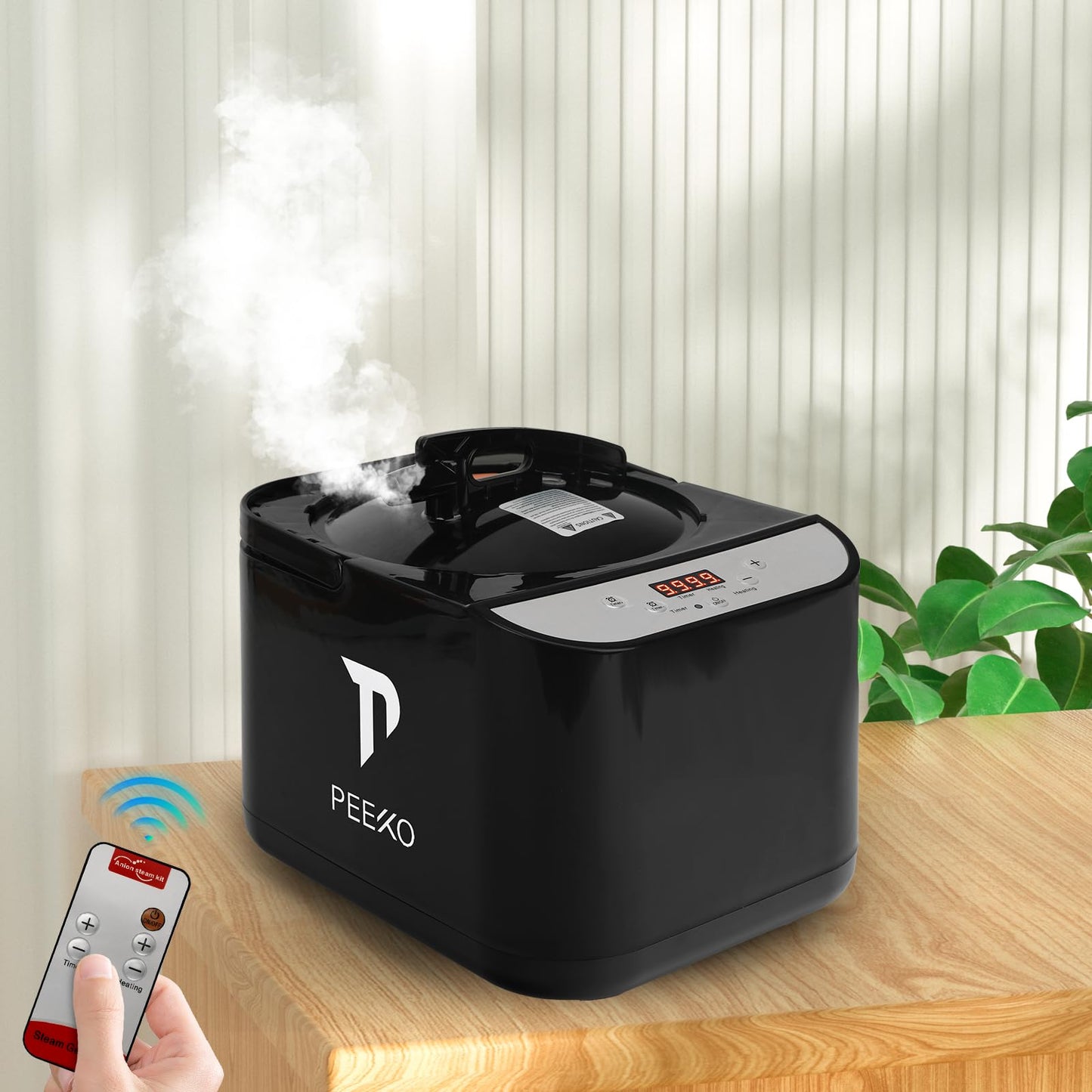 PEEKO Larger Sauna Steamer 4L, 1500W Steam Generator,Steamer Pot with Remote Control, Steam Cup, Timer, 16 Levels, 7.7”x 12.5”x9.1”,