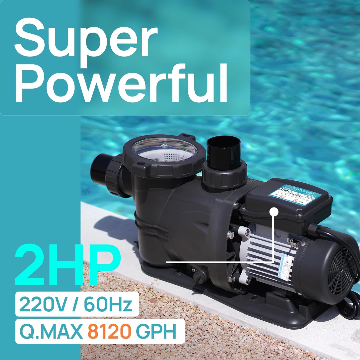 VIDAPOOL In/Above Ground Pool Pump Self Primming High Flow,Dark Grey