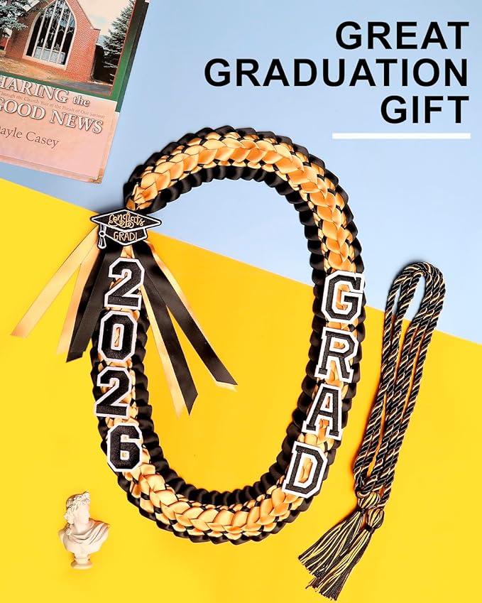 ALKB 2026 Graduation Lei Set - Two-Tone Braided Ribbon with Honor Cord, Unisex Graduation Gift for Graduates, Polyester