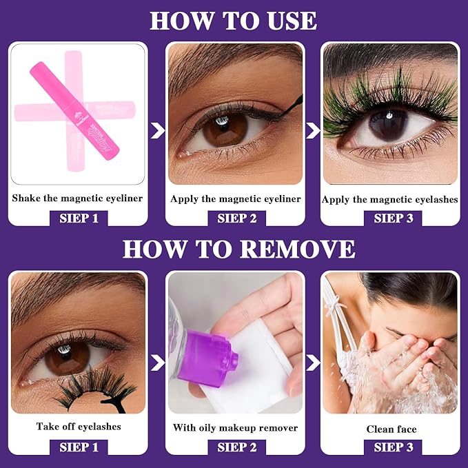 Color Magnetic Eyelashes Colored Eyelashes for Halloween Party Cosplay Makeup Kit,10 Pairs Magnetic Cat Eye Lashes with Eyeliner, Full Volume Red Look 18-23MM Fake Eyelash Cruelty-Free
