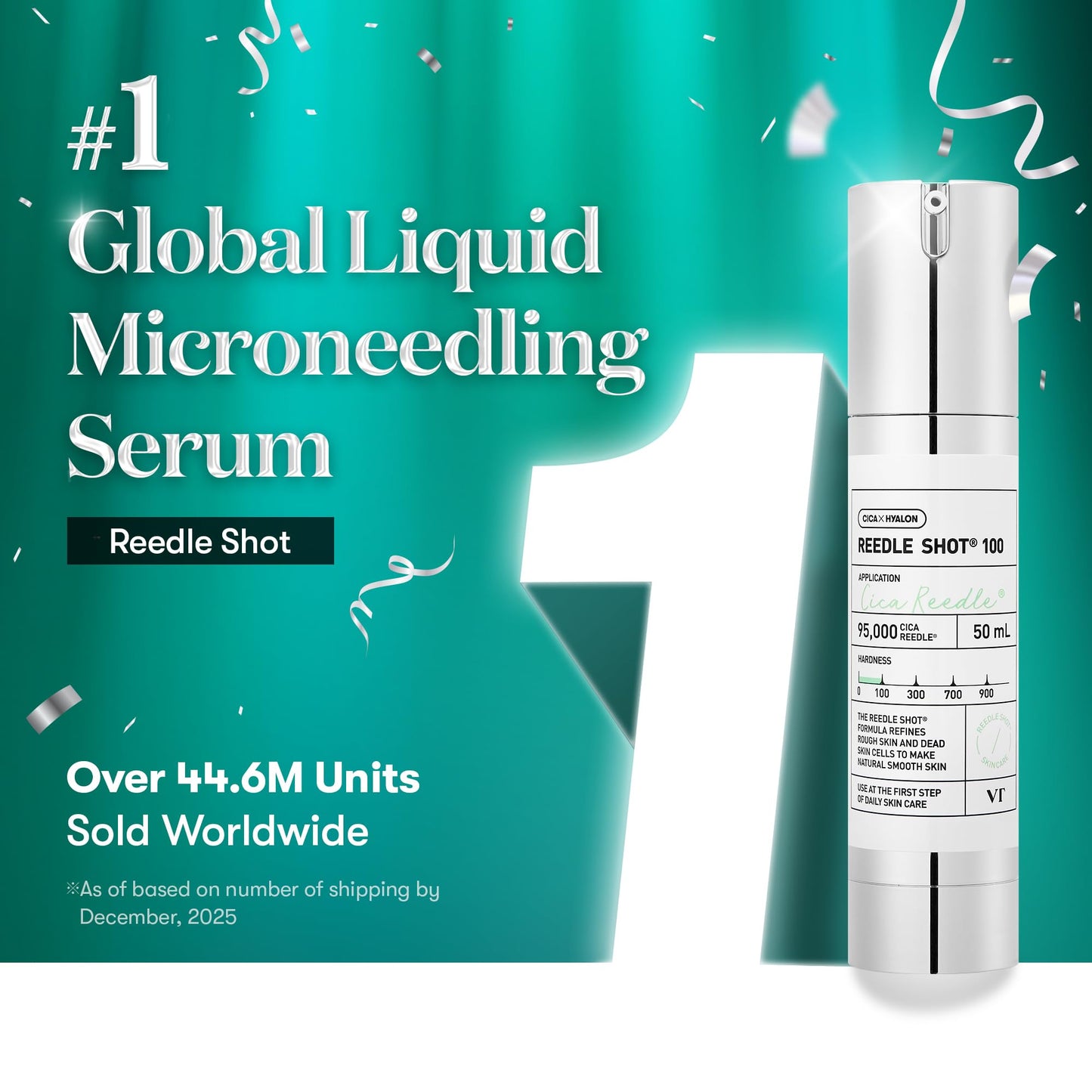 VT COSMETICS CICA Reedle Shot 50, Spicule Microneedling Serum for Pore Care & Exfoliation, Exosome, Centella Asiatica for Glass Skin, Smooth Texture, Korean Liquid Skin Booster (1.69 Fl Oz / 50ml)
