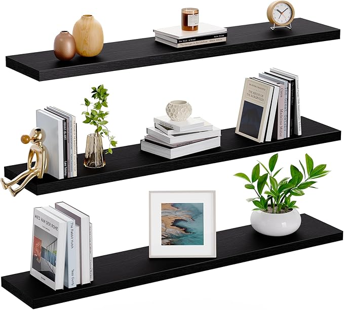 AMADA HOMEFURNISHING Floating Shelves, Wall Shelves for Living Room, Bedroom, Bathroom, Kitchen & Home Office Organization, Bathroom Shelves with Hidden Brackets, 22 lbs Max Load, Black, AMFS45B