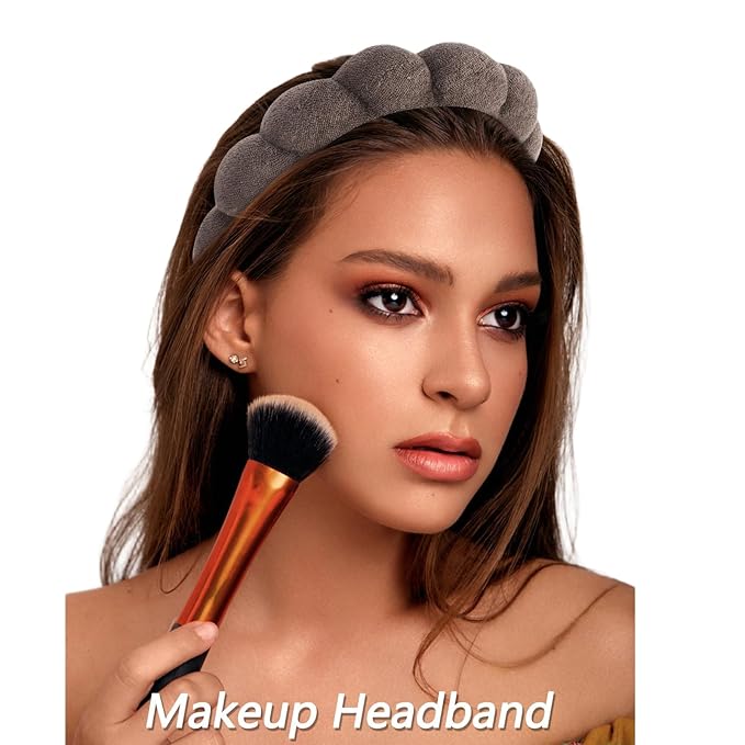 5 Pcs Spa Headbands for women and girls face washing, makeup, facial skin care, fluffy sponge SPA hairband bow hairband hairpin wristband set. (coffee)