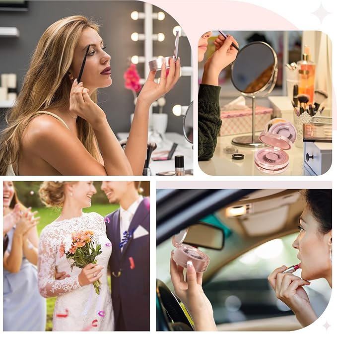 Buqikma 3 Layers Circle Eyelash Box with Mirror, Empty Eyelash Storage Case Organizers Travel Lash Case with Lash Holder for Cosmetic (Rose Gold)