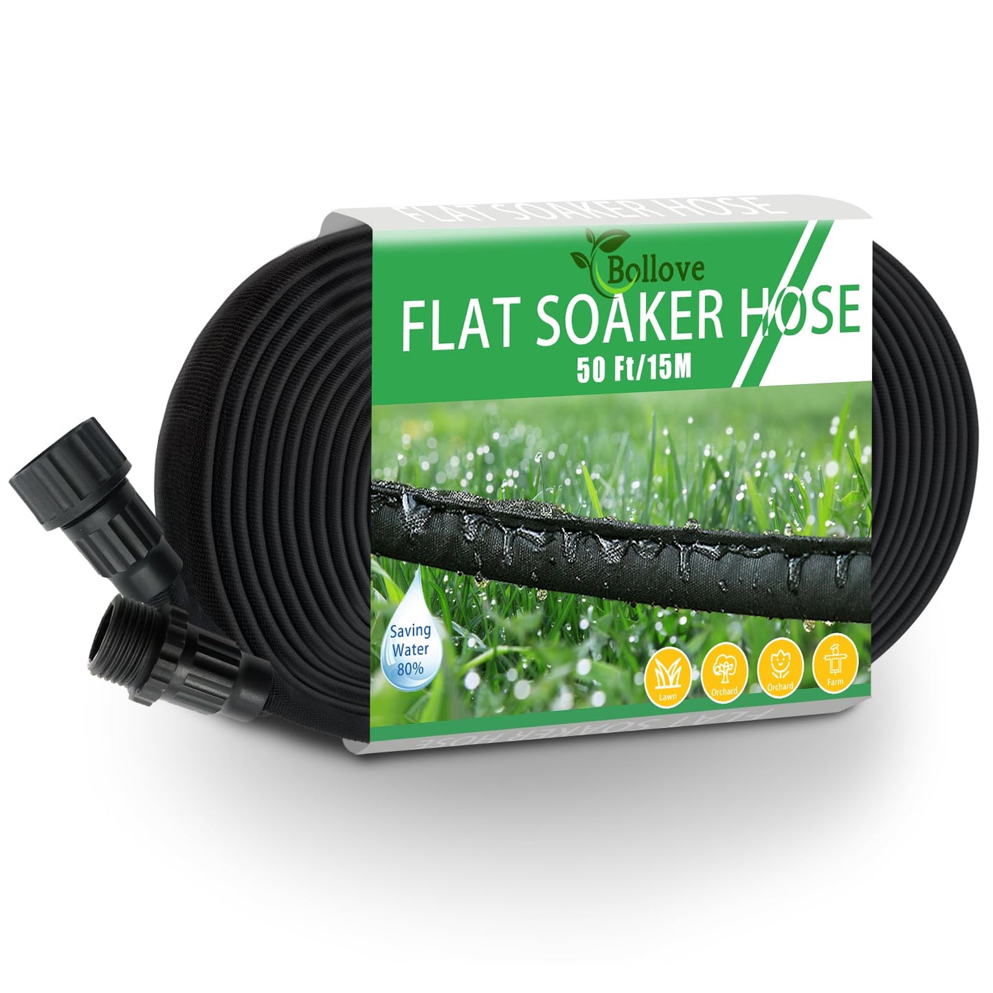 Soaker Hose 50FT, Heavy Duty Double Layer Design Flat Garden Soaker Hose, Saves 80% Water & Leak-free Design Water Hose with Holes For Garden, Lawn, Flower Bed, Vegetable Field