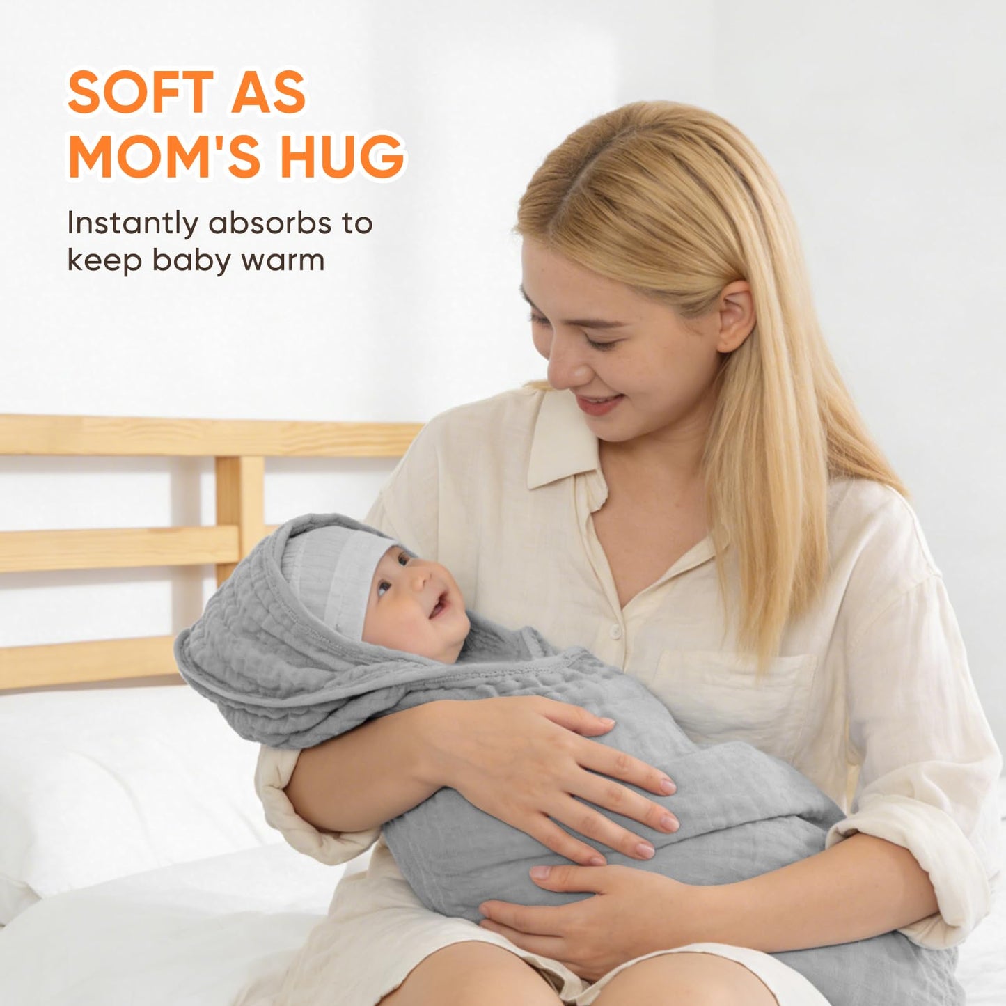 MIGIOL Muslin Hooded Baby Towels 100% Cotton ,Super Soft Muslin Baby Bath Towel - 32 x 32 Inches, Suitable for Newborn and Young Children up to 3 Years Old. (Grey & Green)
