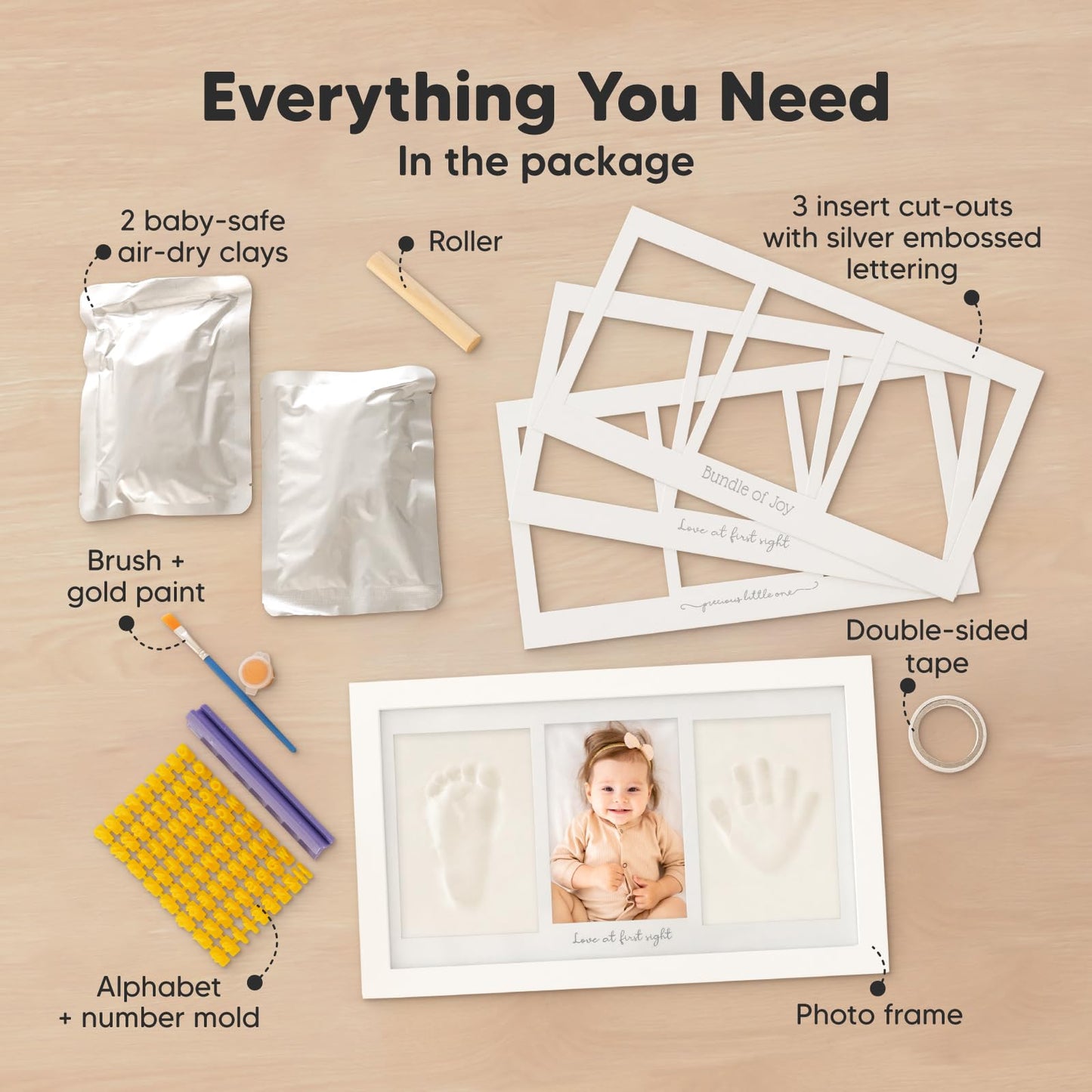 KeaBabies Baby Hand and Footprint Kit - Clay Handprint Keepsake Frame, Newborn Nursery Picture Frame, Personalized New Mom Gifts for Shower & Registry, First Mother's Day (Alpine White)