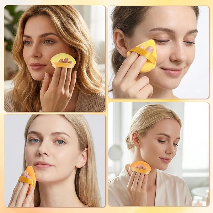 Pimoys 6 Pcs Powder Puff, Face Soft Triangle Makeup Puff Velet Makeup Sponge for Loose Powder (Orange)