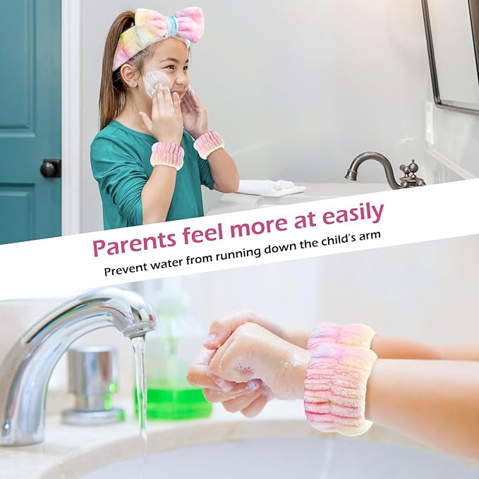 3PCS Spa Headband and Wristbands Set for Women, Soft Microfiber Face Wash Headband with Cute Bow, Elastic Absorbent Wrist Towels, Makeup Skincare Accessories for Facial, Shower, Yoga