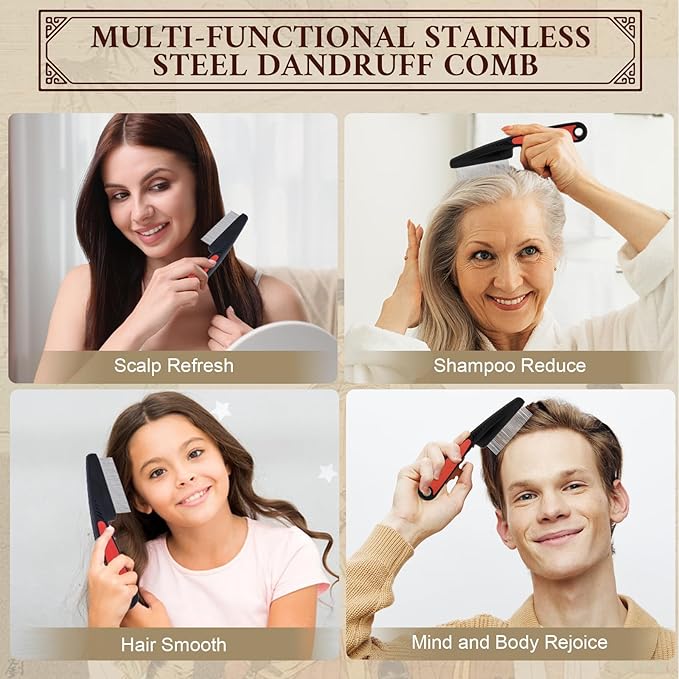 Dandruff Comb, Stainless Steel Fine Tooth Comb, Dandruff Remover, Scalp Sweep Detoxing, Multifunctional Hairbrush