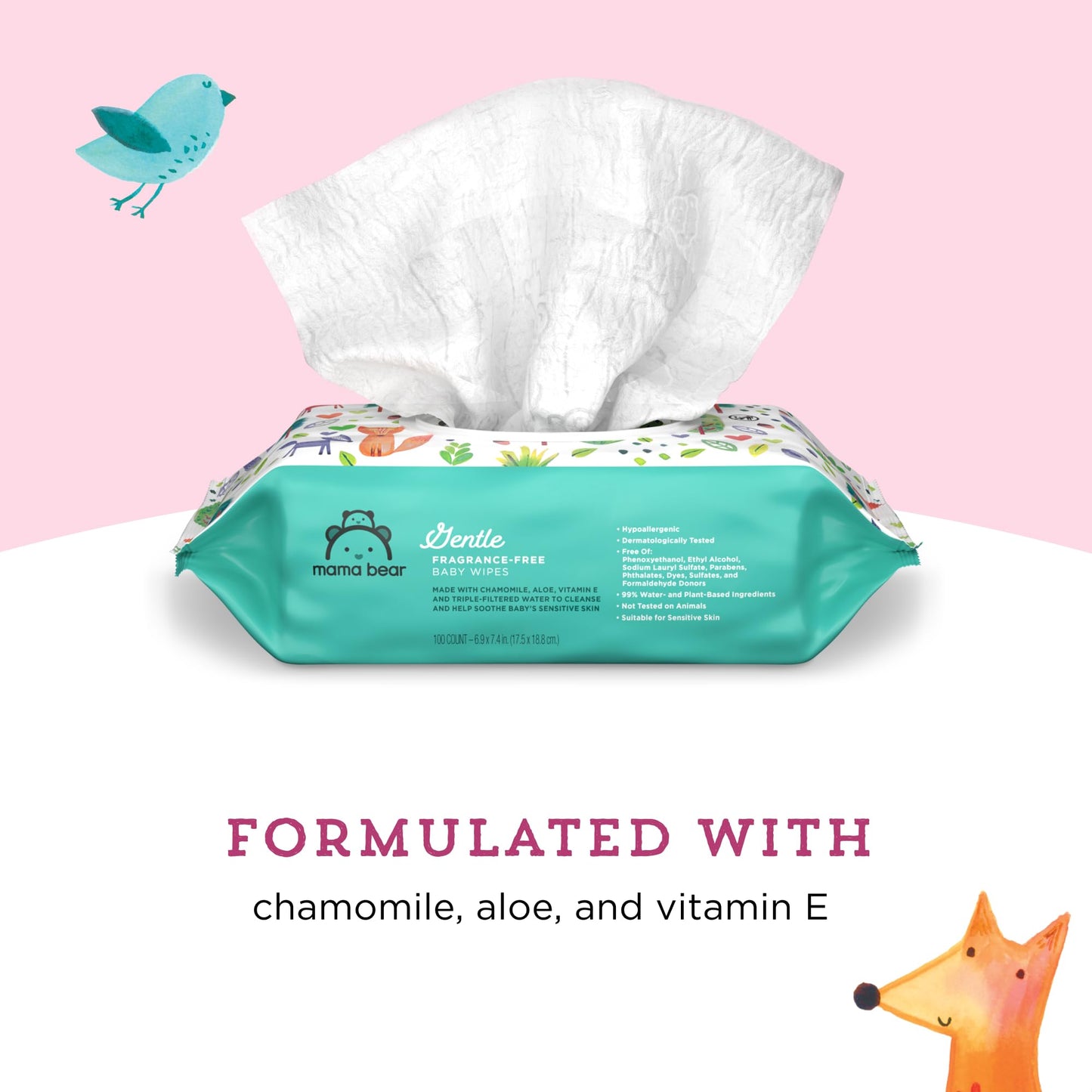 Amazon Brand - Mama Bear Gentle Formulated without Fragrance Baby Wipes, Hypoallergenic, Sensitive Skin, Unscented, 800 Count (8 Packs of 100)