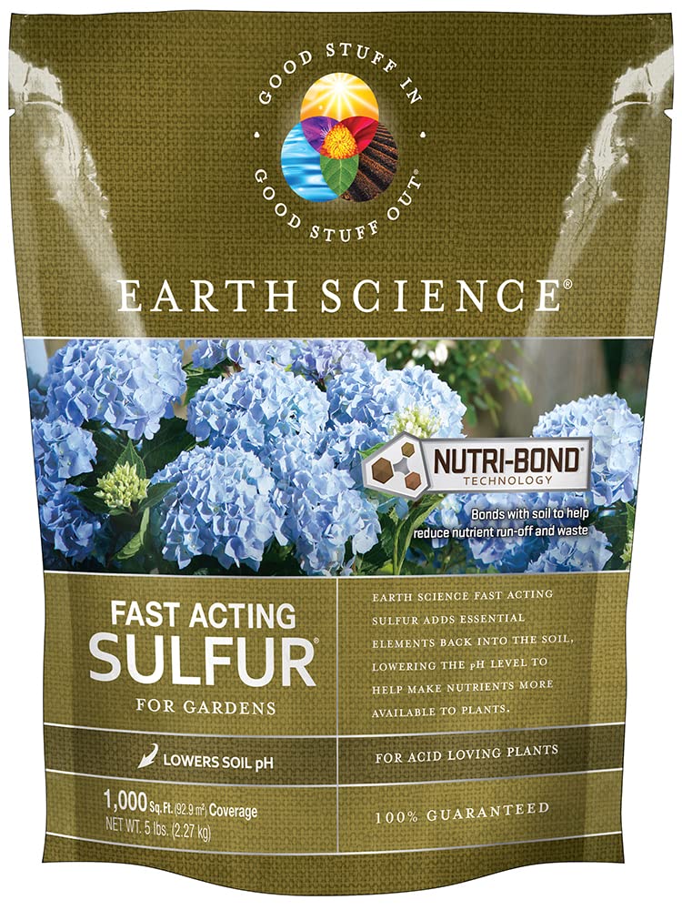 Earth Science Fast Acting Sulfur Granules â 5lb â Reduces Soil pH and Nutrient Runoff, Improves Growth & Color for Acid-Loving Plants, Long-Lasting Lawn Care Supplement