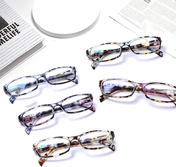Henotin 5-Pack Reading Glasses Blue Light Blocking Anti Eyestrain Computer Reading Glasses for Women and Men Readers (Mix Color-C1, 1.00, Diopters)
